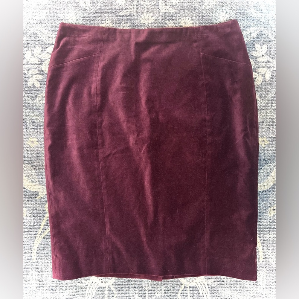 Ann Taylor Deep Burgundy Cotton Velvet Pencil Skirt